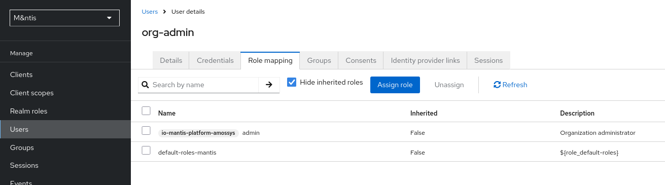 Utilisateur de Keycloak ayant le rôle d'administrateur d'une organisation