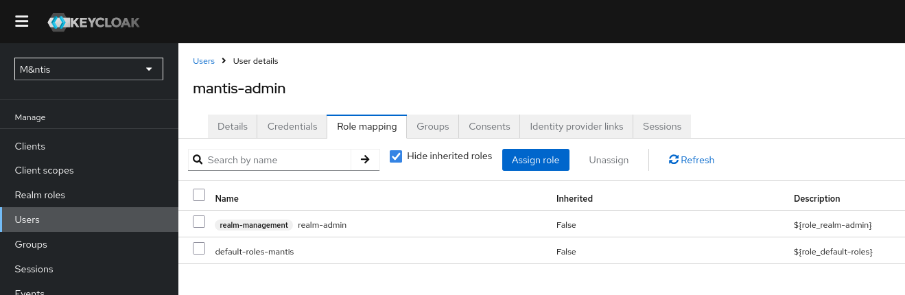 Utilisateur Keycloak ayant le privilège realm-admin dans M&NTIS