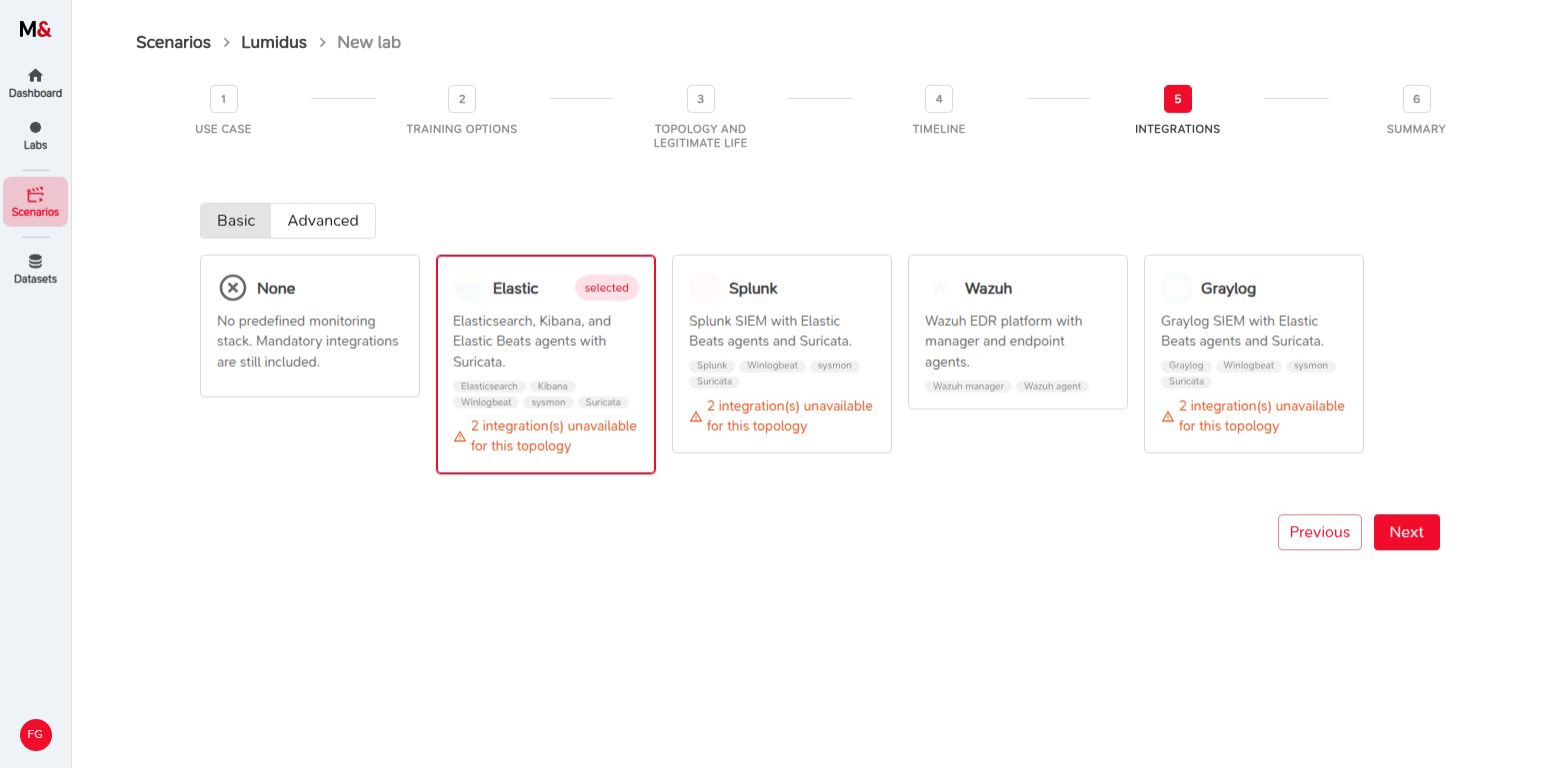 Selecting the Elastic preset in the Integrations step