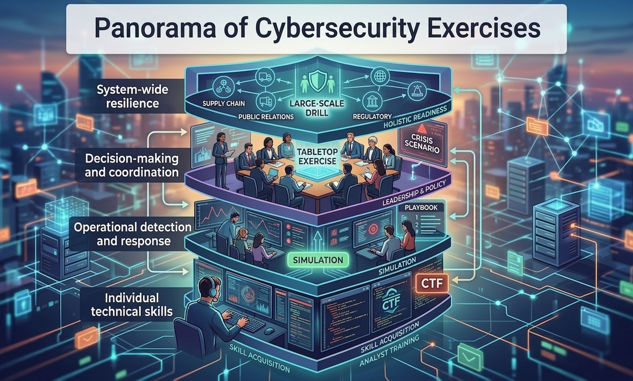 Panorama of Cybersecurity Exercises: A Layered Approach